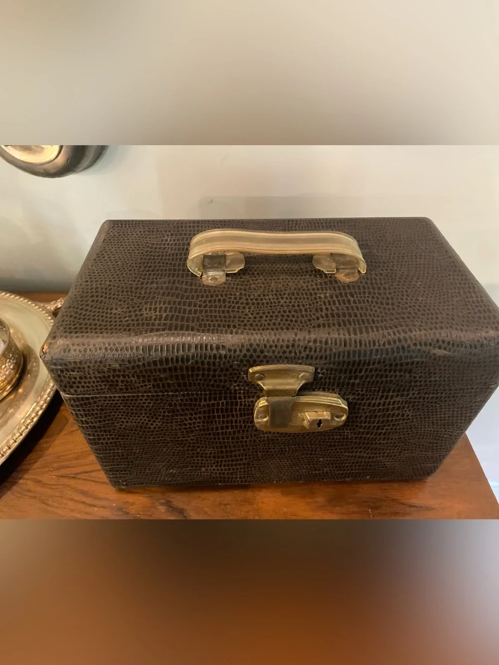 VTG or antique Faux Croc Train Case with Mirror. Lauren style decor